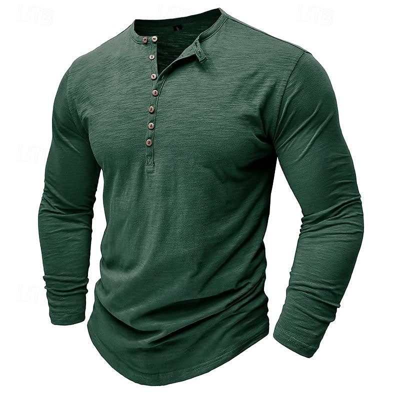 Long-Sleeve Henley Shirt for Men, Classic Style