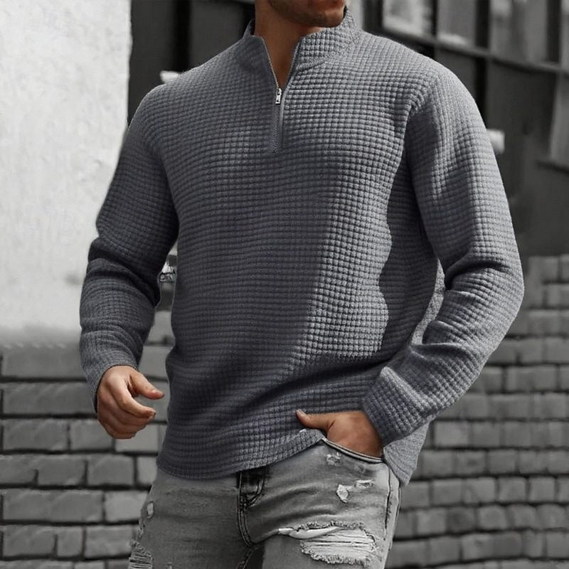 Quarter-Zip Textured Sweatshirt for Men, Plus Size