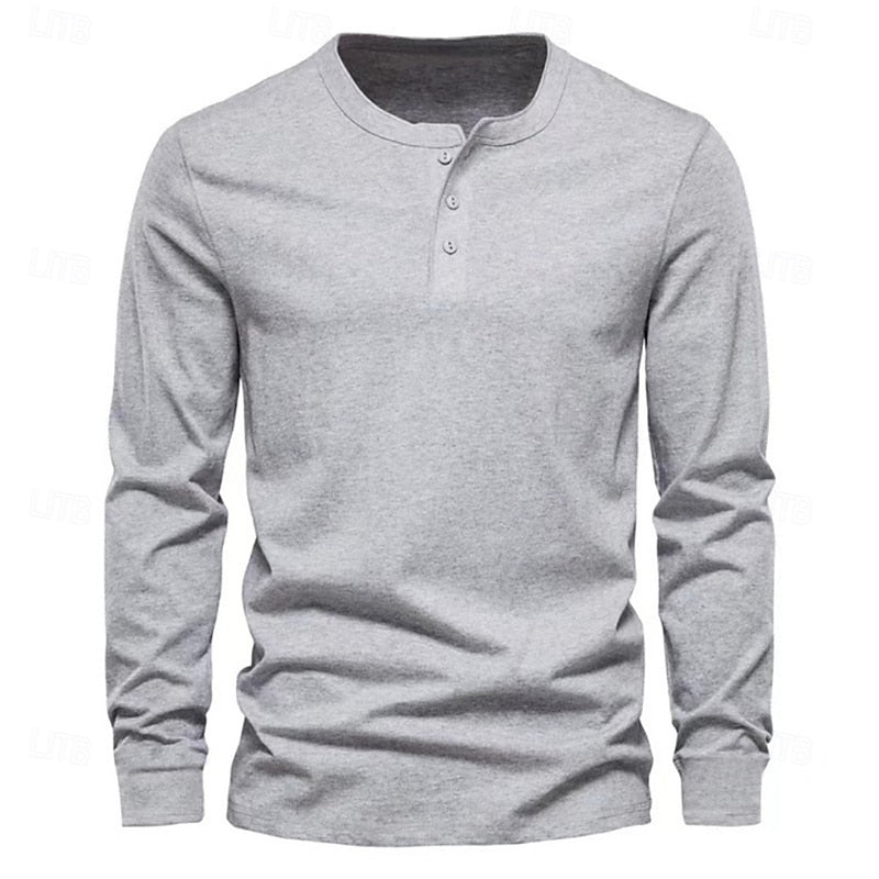 Classic Long-Sleeve Henley for Men, Plus Size