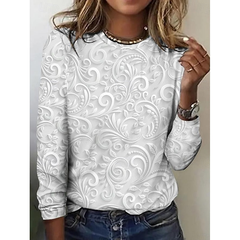 Elegant Floral Long-Sleeve Tunic Top for Women