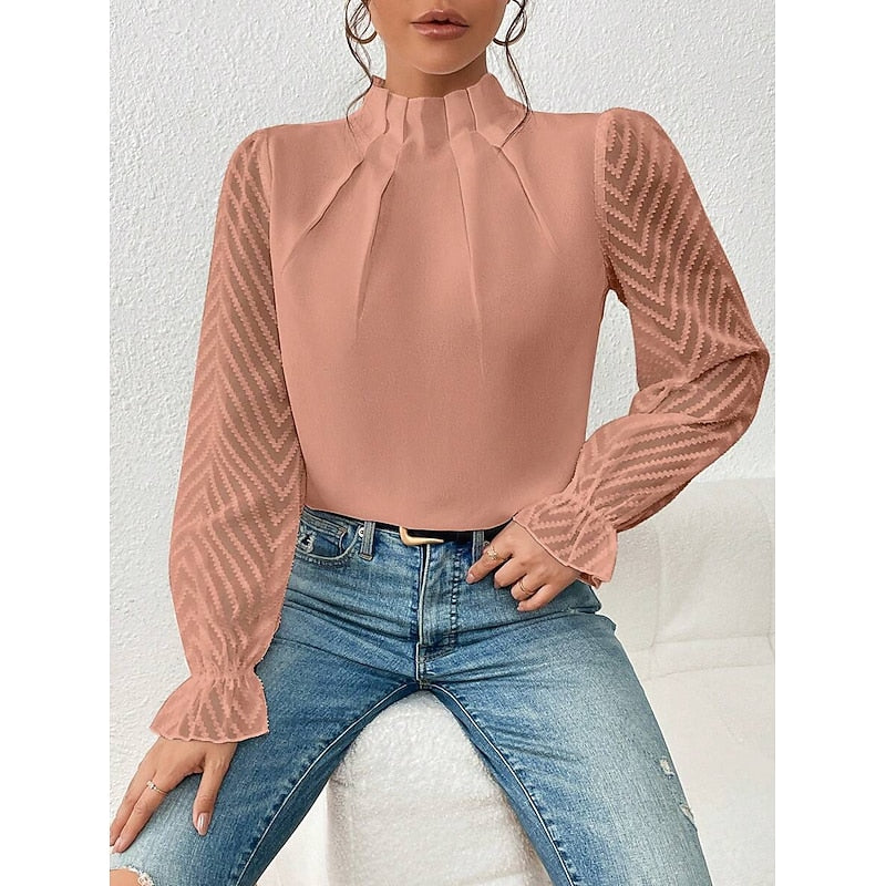 High-Neck Blouse, Women's Elegant Fit