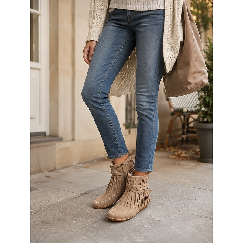 Fringe Moccasin Ankle Boots for Women