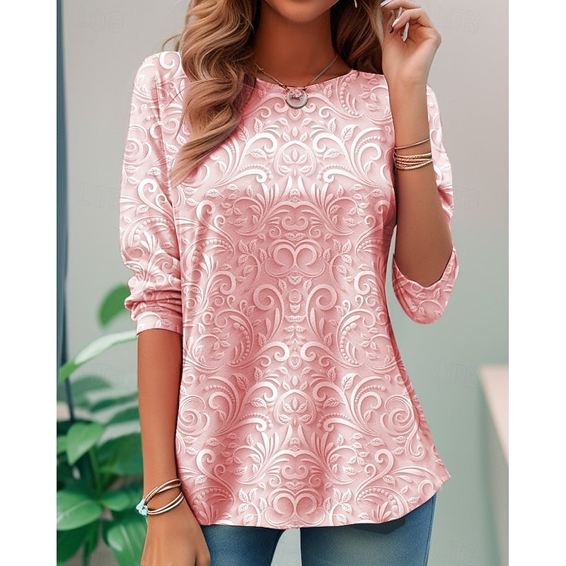 Elegant Floral Long-Sleeve Tunic Top for Women