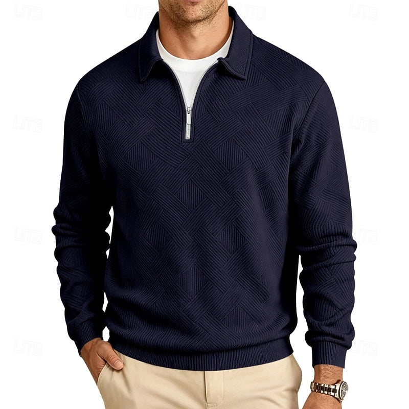 Textured Quarter-Zip Pullover for Men, Plus Size