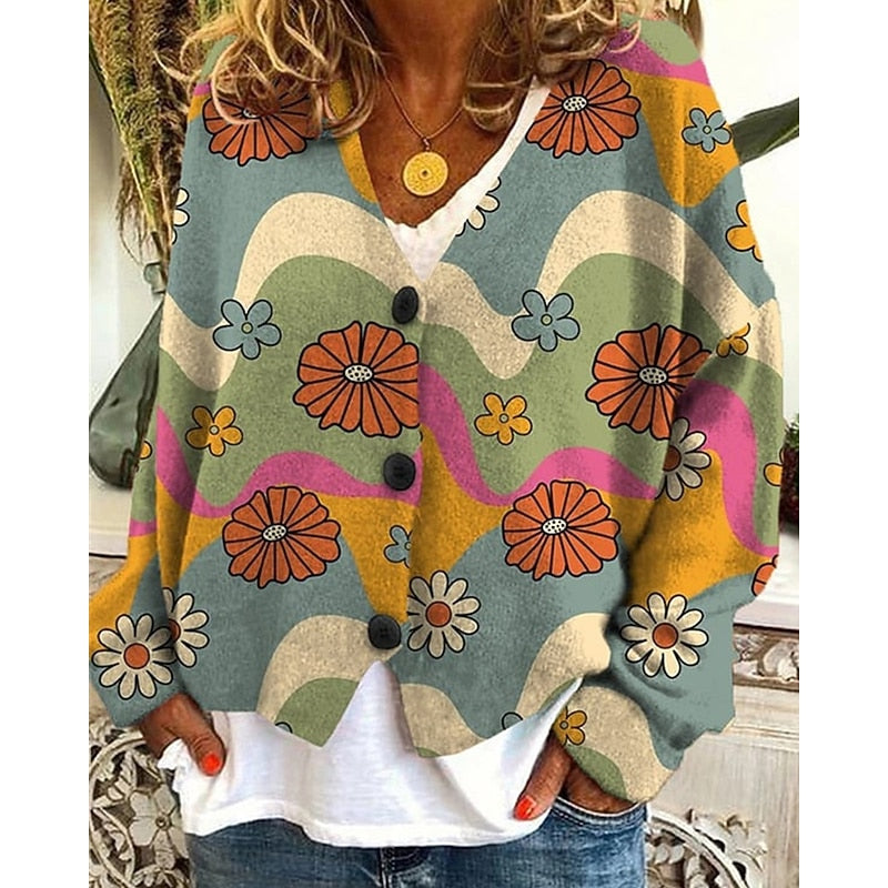 Floral Open-Front Cardigan for Women