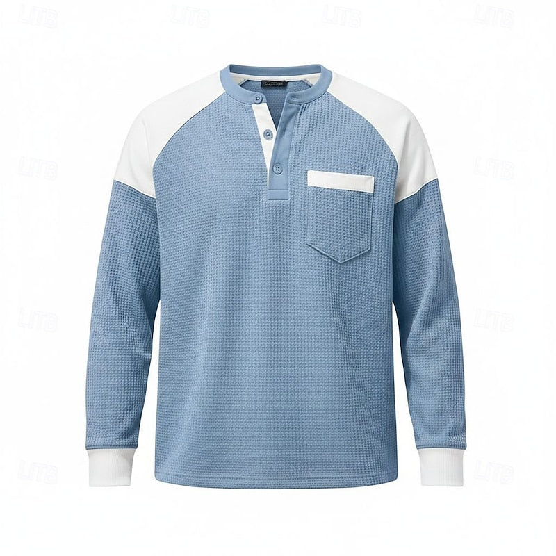 Colorblock Long-Sleeve Henley for Men