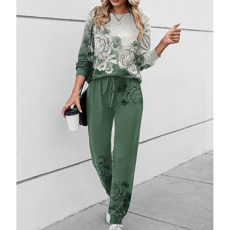 Floral Lounge Two-Piece Set for Women, Plus Size