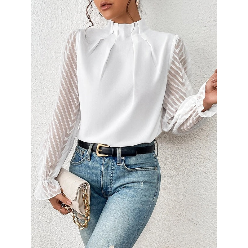 High-Neck Blouse, Women's Elegant Fit