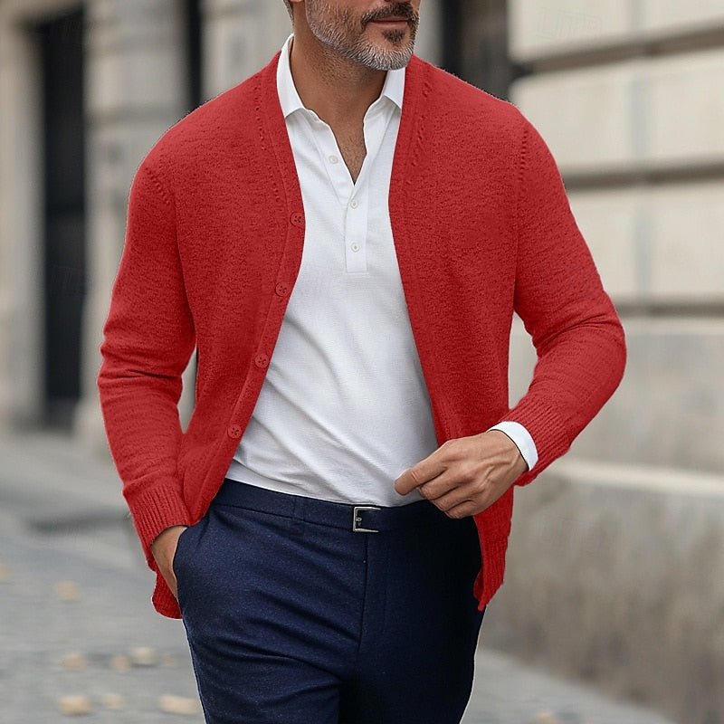 Refined V-Neck Cardigan for Men, Plus Size