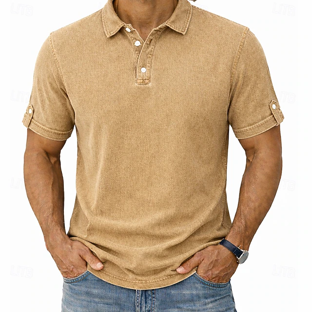 Vintage-Wash Polo Shirt for Men, Plus Size