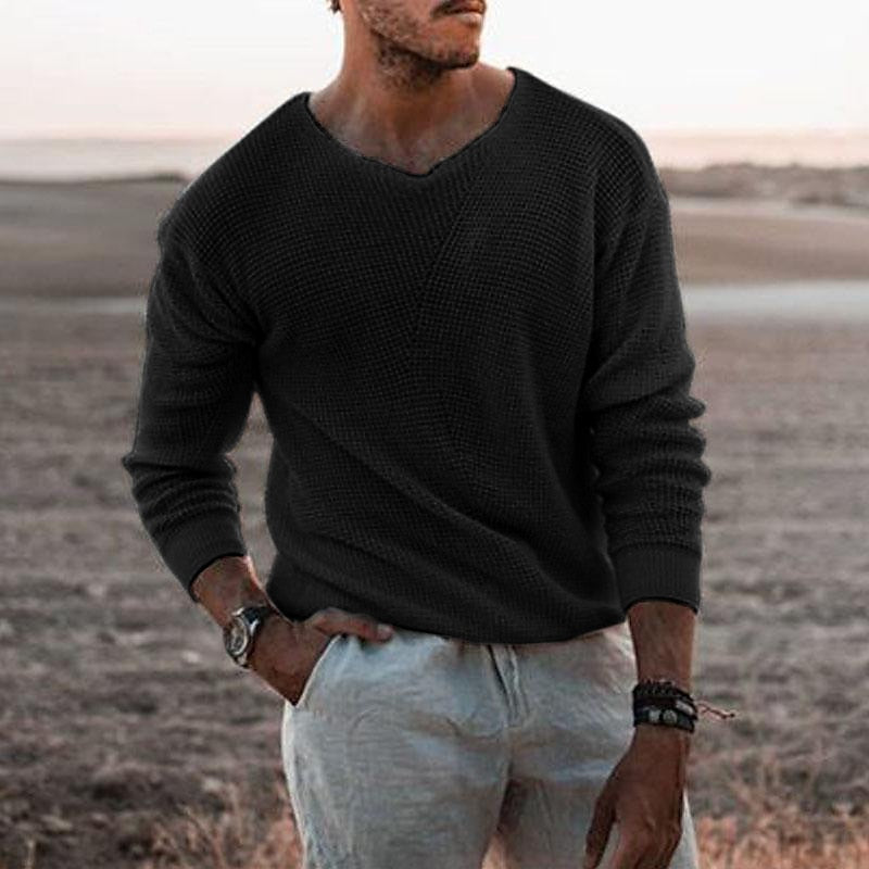 Textured V-Neck Sweater for Men, Plus Size
