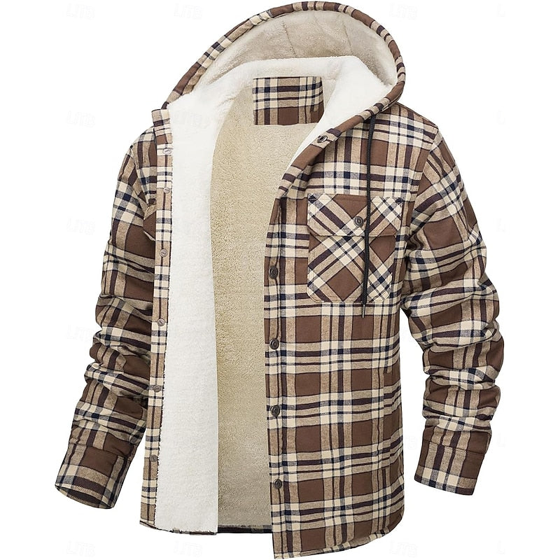 Hooded Check Overshirt for Men, Plus Size