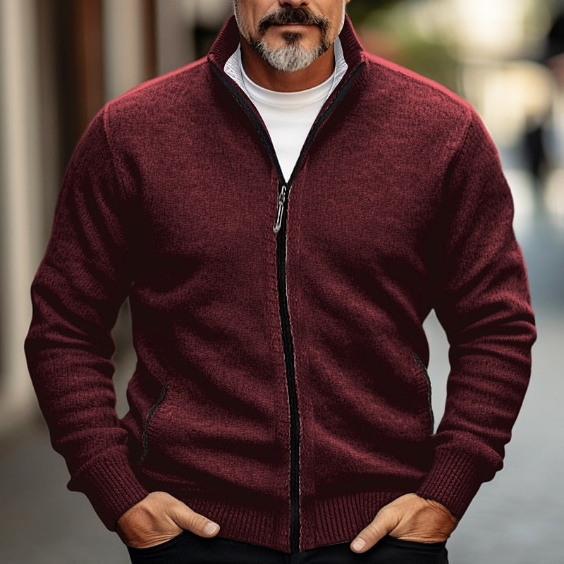 Stand-Collar Zip Cardigan for Men