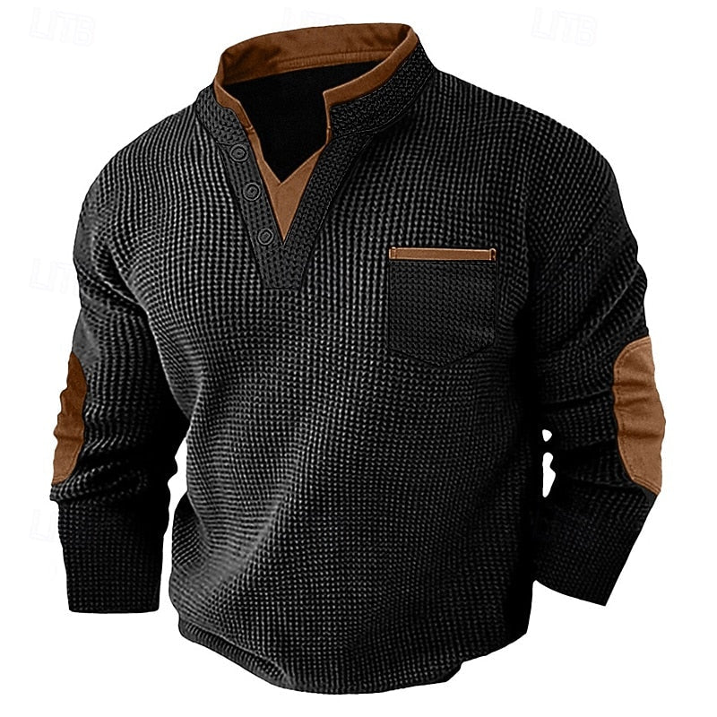Textured Waffle Henley Shirt for Men, Plus Size