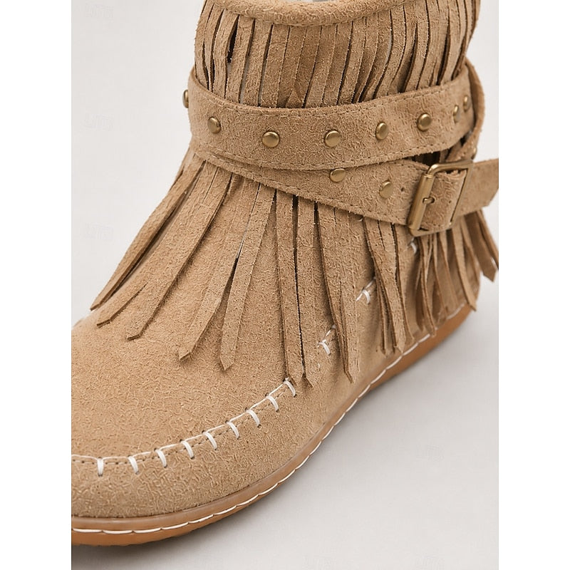 Fringe Moccasin Ankle Boots for Women