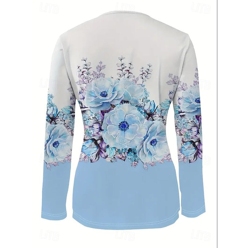 Floral Quarter-Zip Long Sleeve Top for Women