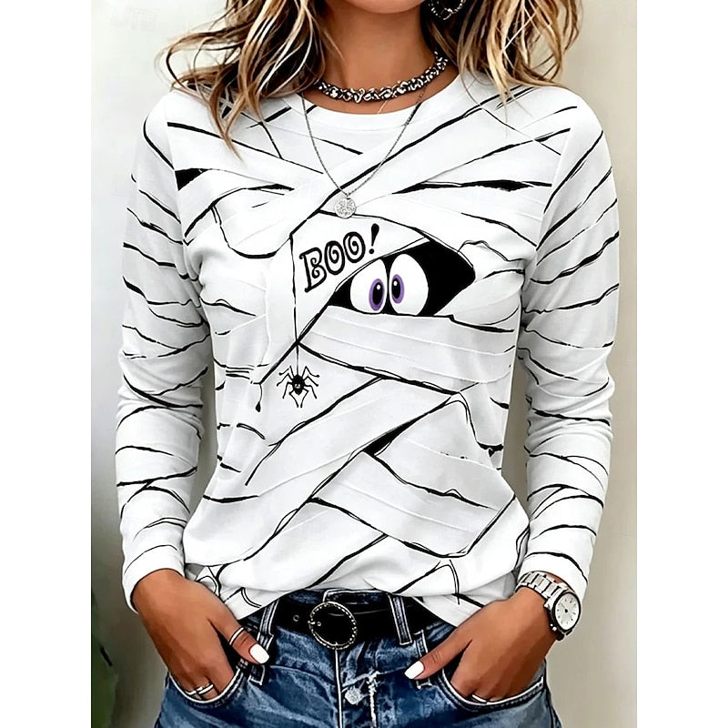 Halloween Print Long Sleeve Top for Women, Plus Size