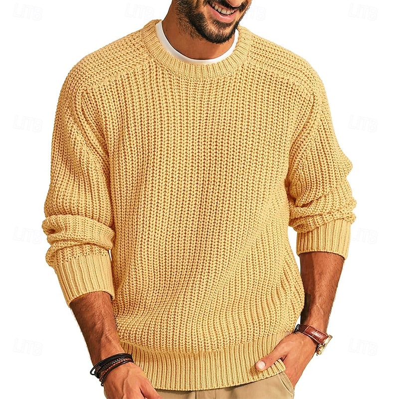 Ribbed Round-Neck Sweater for Men, Plus Size