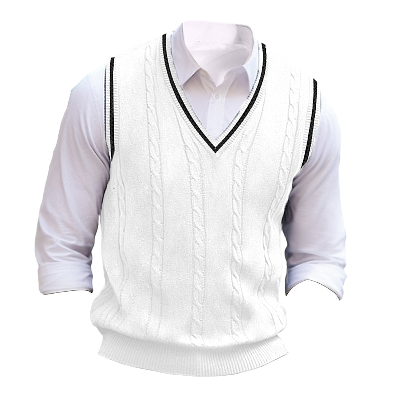 Cable-Knit V-Neck Sweater Vest for Men, Plus Size