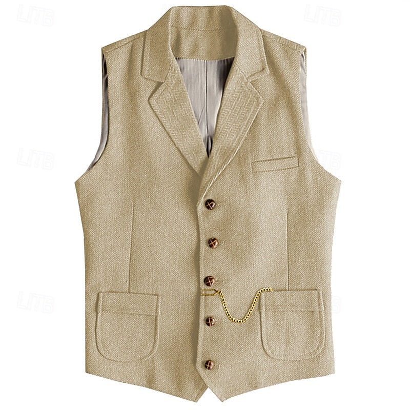 Herringbone Tailored Waistcoat for Men, Plus Size