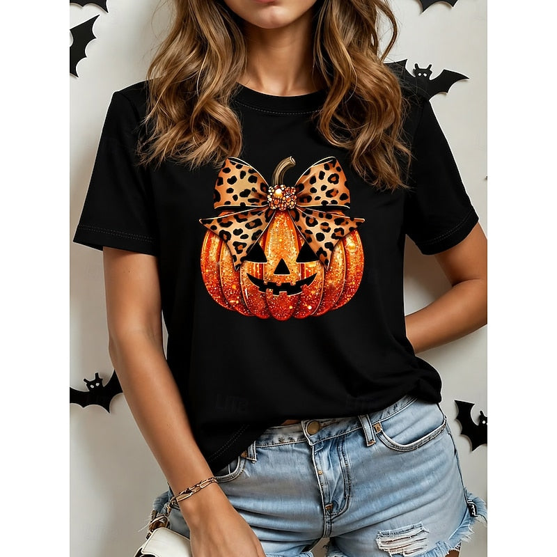 Halloween Graphic Crew Neck T-Shirt for Women, Plus Size