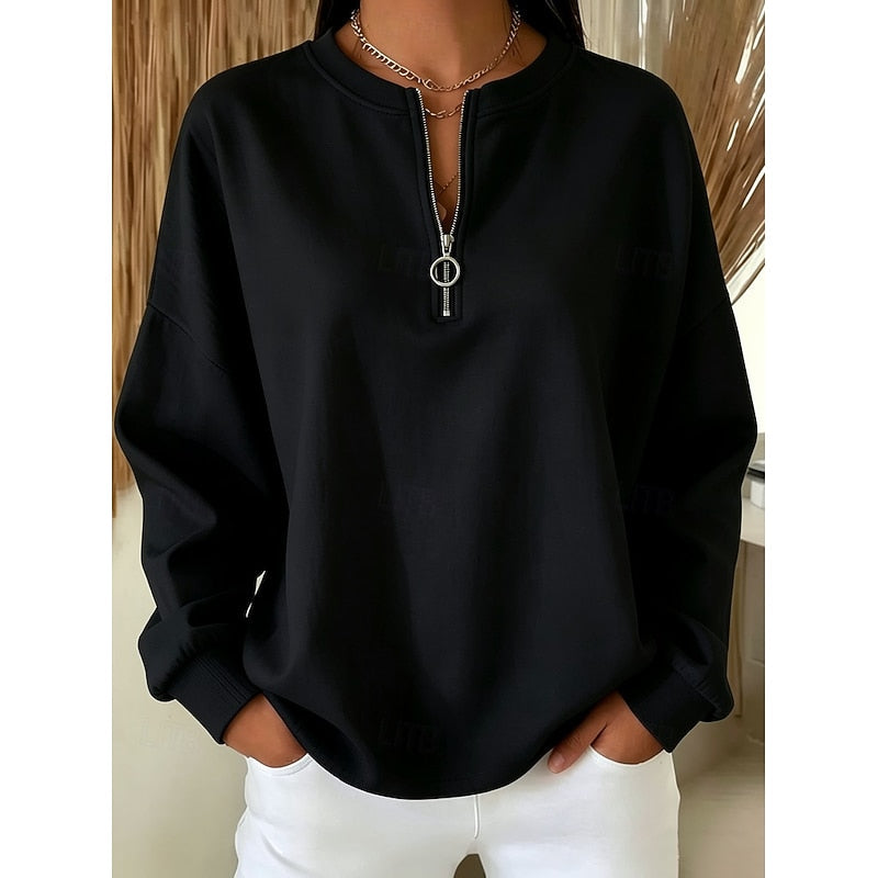 Quarter-Zip High-Neck Sweatshirt for Women, Plus Size
