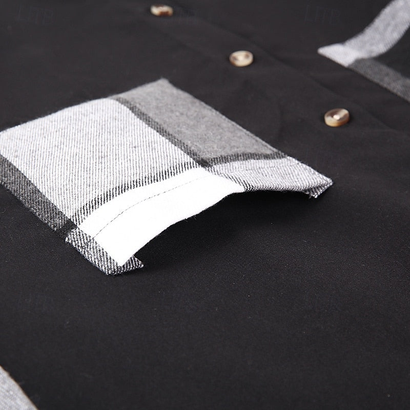 Patchwork Shirt Jacket, Men's Modern Fit