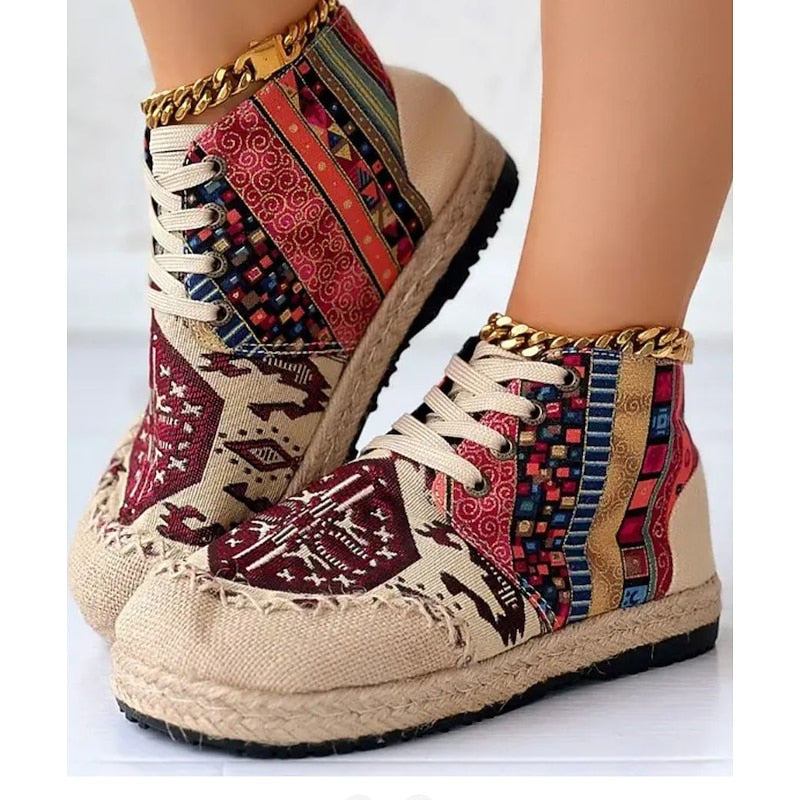 Ladies Boho Patterned High-Top Sneakers