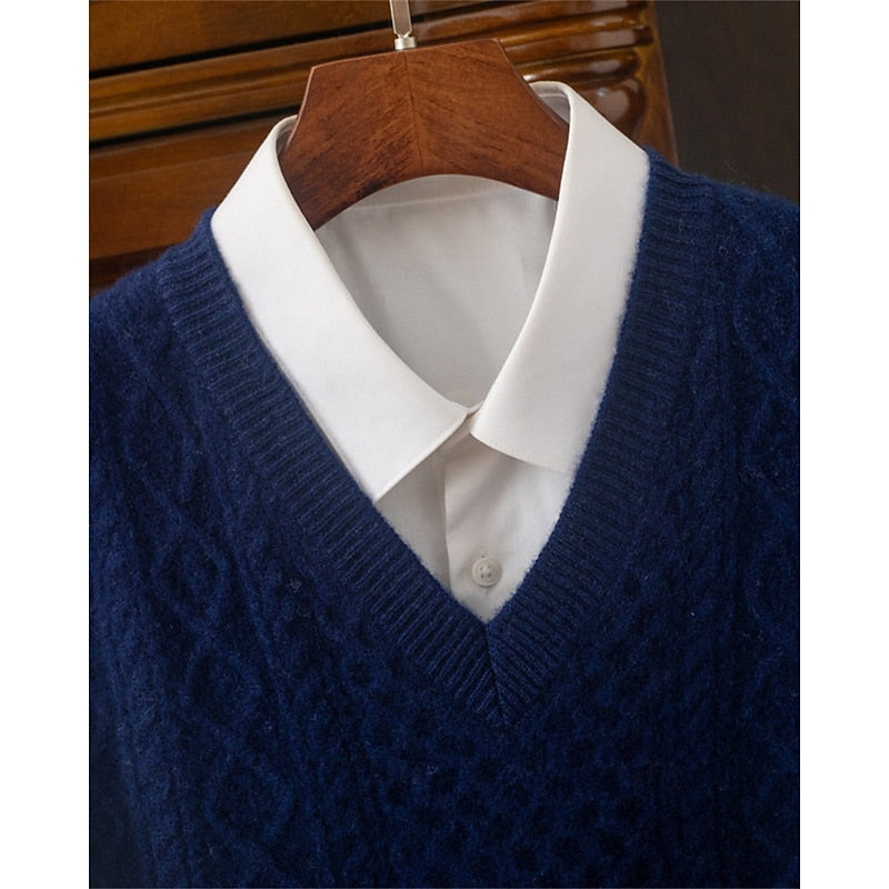 Cable-Textured V-Neck Sweater Vest for Men, Plus Size