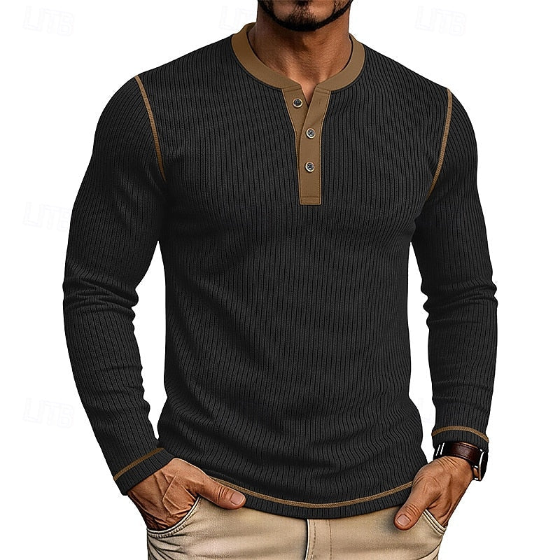 Ribbed Henley Shirt for Men, Plus Size