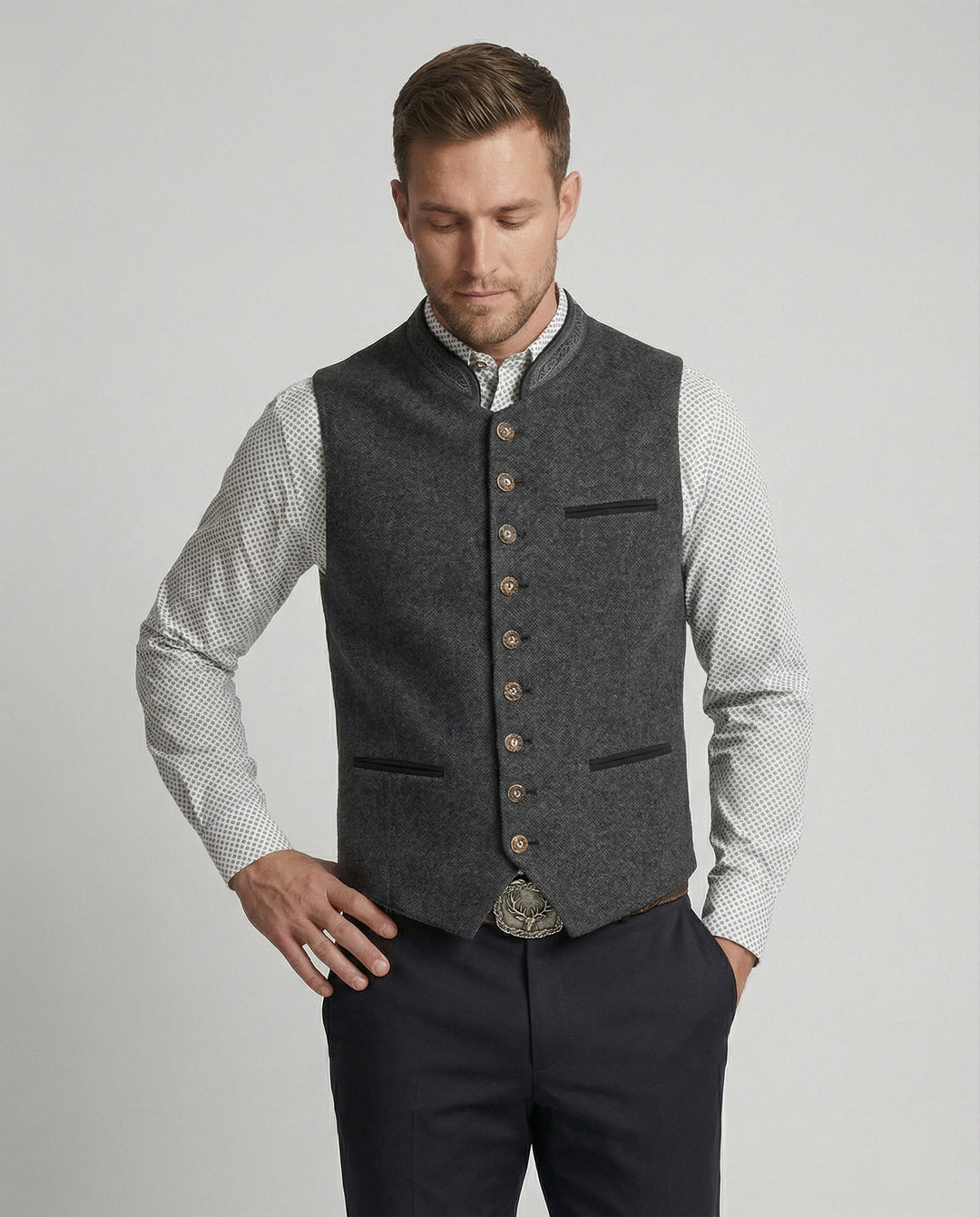 Traditional Standing-Collar Vest for Men