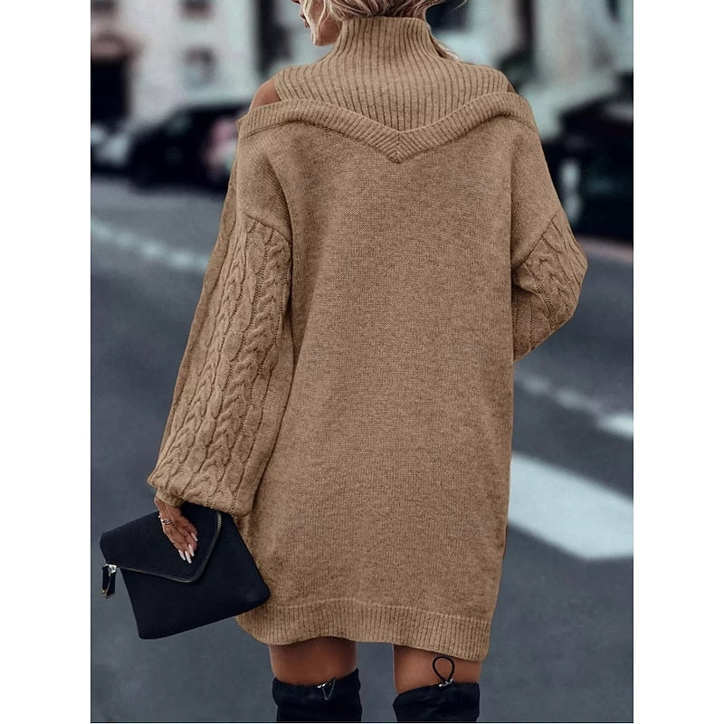 Cold-Shoulder Turtleneck Sweater Dress for Women