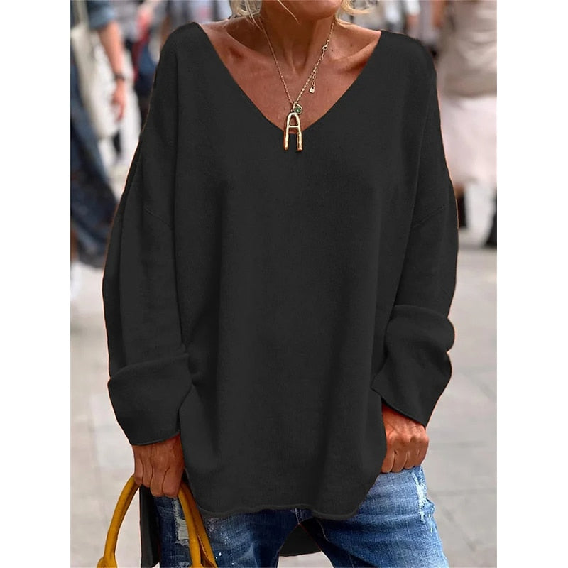 Relaxed V-Neck Pullover for Women