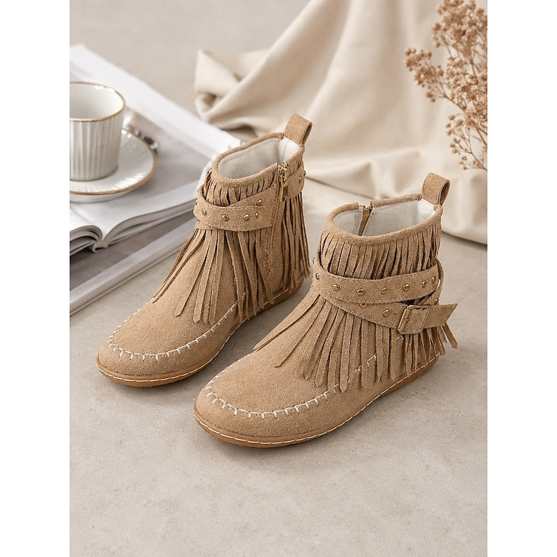 Fringe Moccasin Ankle Boots for Women