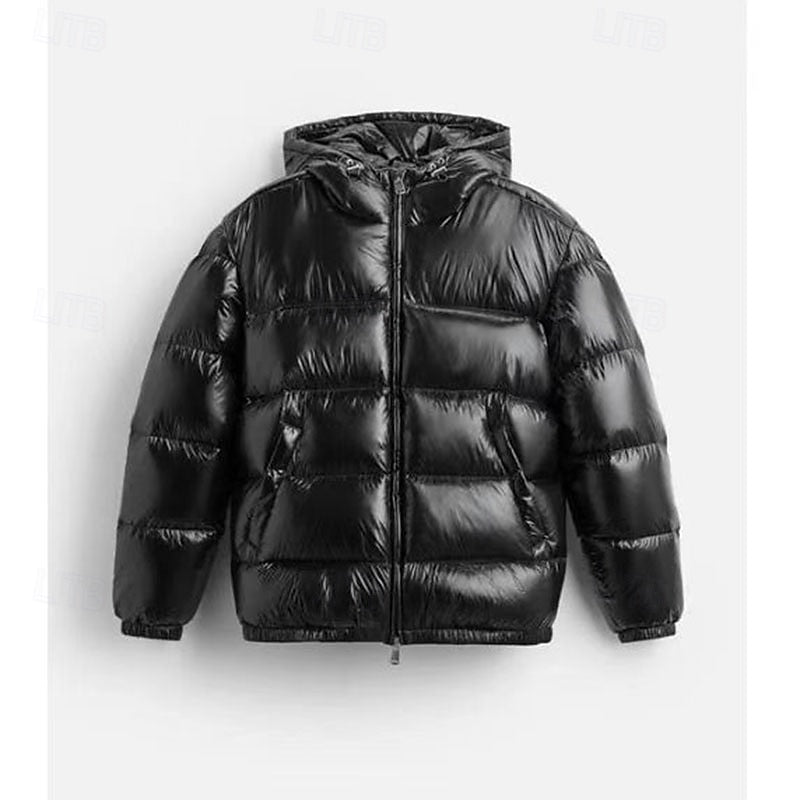 Quilted Hooded Puffer Jacket for Men, Plus Size
