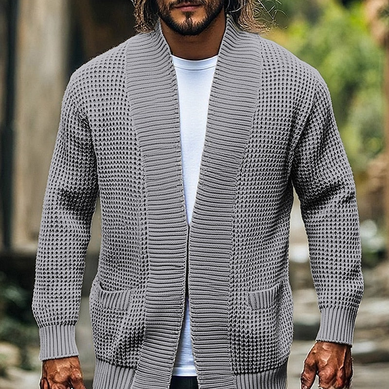 Open-Front Cardigan for Men, Textured Style