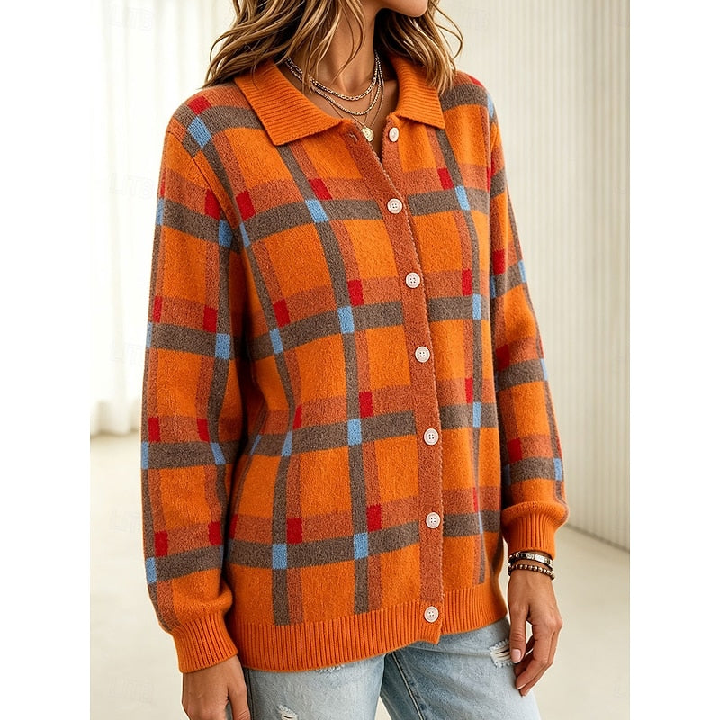 Plaid Button Cardigan, Women's Classic Fit