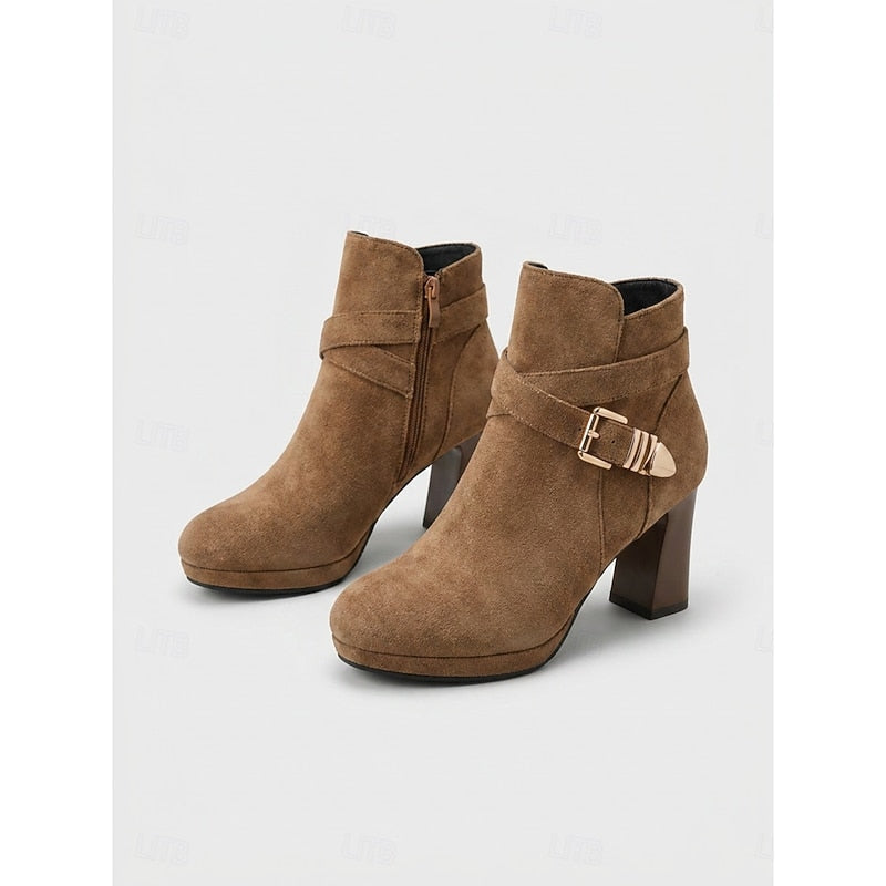 Buckle-Strap Block Heel Ankle Boots for Women