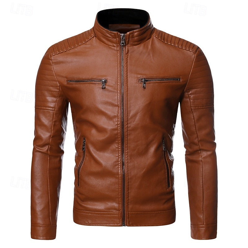 Stand-Collar Biker Jacket, Men's Classic Fit