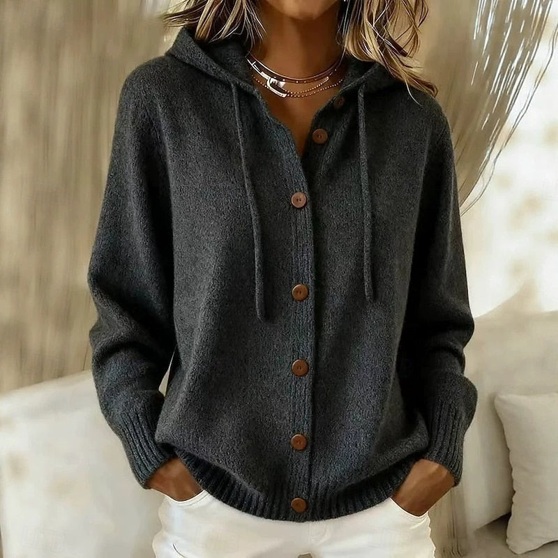 Hooded Button-Down Cardigan for Women, Plus Size