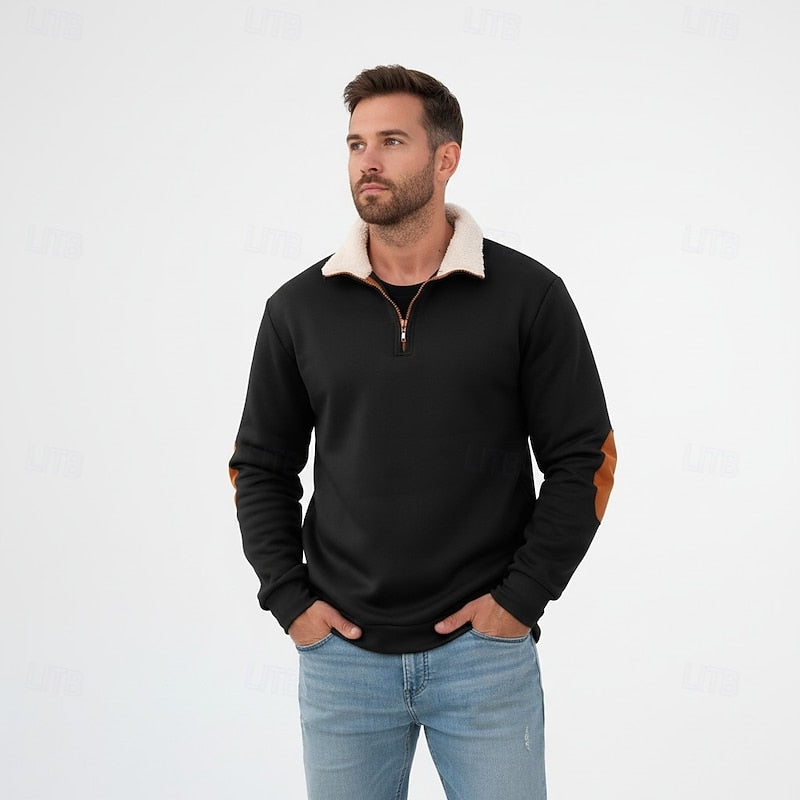Standing Collar Half-Zip Pullover for Men, Plus Size