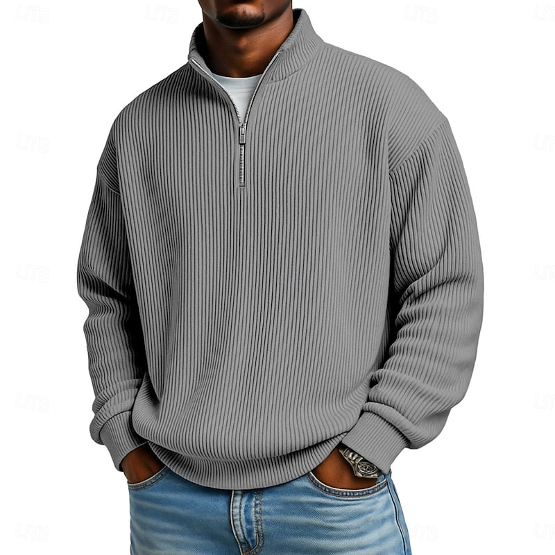 Ribbed Quarter-Zip Pullover for Men, Plus Size