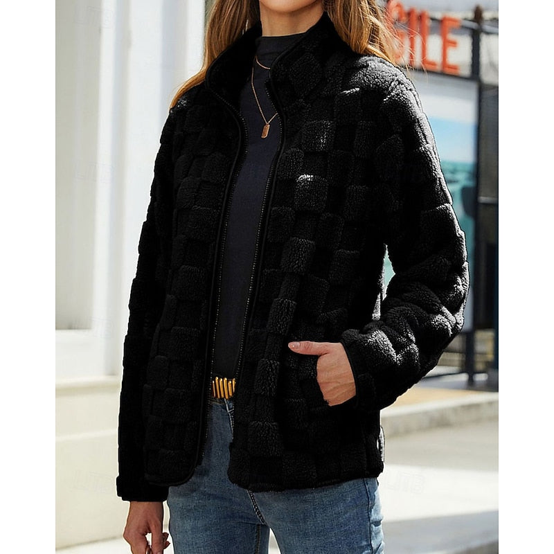 Textured Stand-Collar Zip Coat for Women