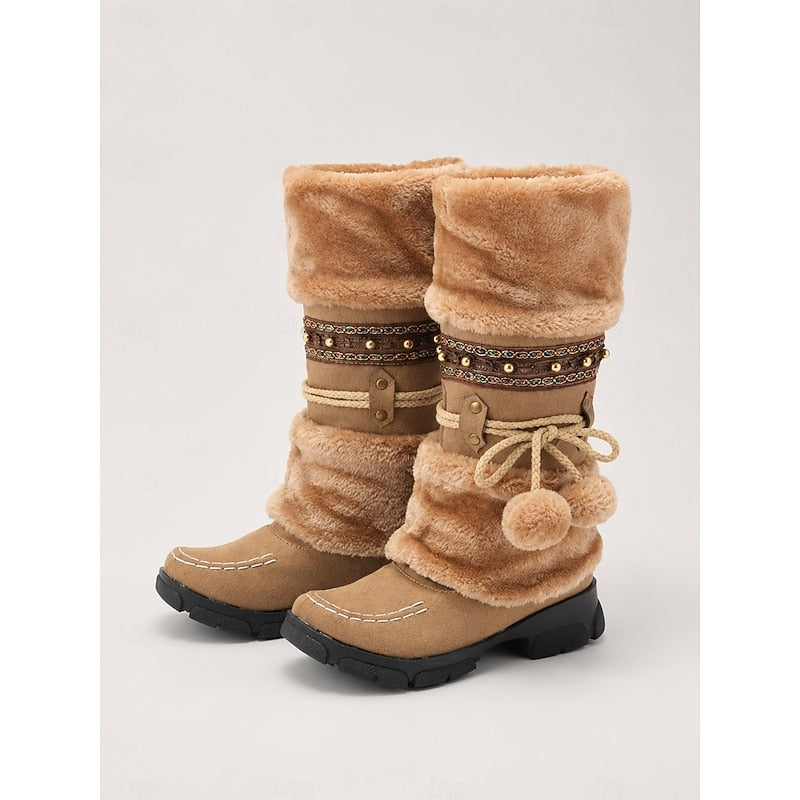 Boho Mid-Calf Winter Boots, Women's Cozy Fit