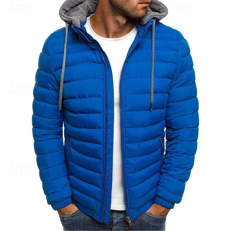 Hooded Quilted Puffer Jacket for Men, Plus Size