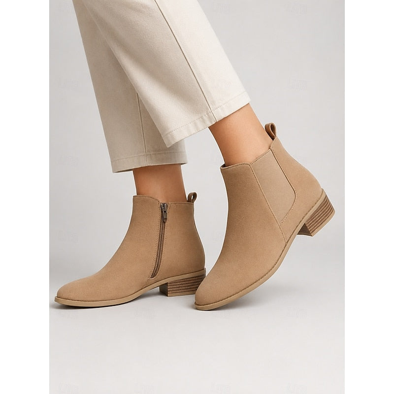 Ladies Pointed-Toe Block Heel Ankle Boots