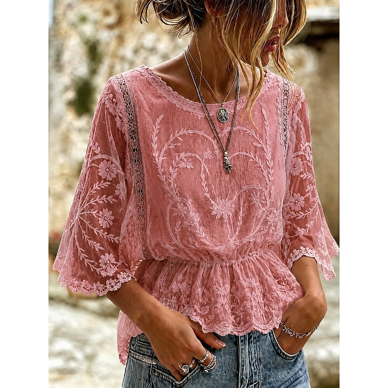 Women's Embroidered Peplum Blouse