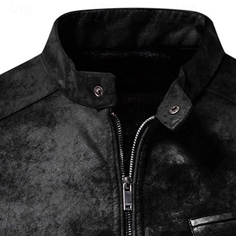 Stand-Collar Biker Jacket for Men, Classic Style