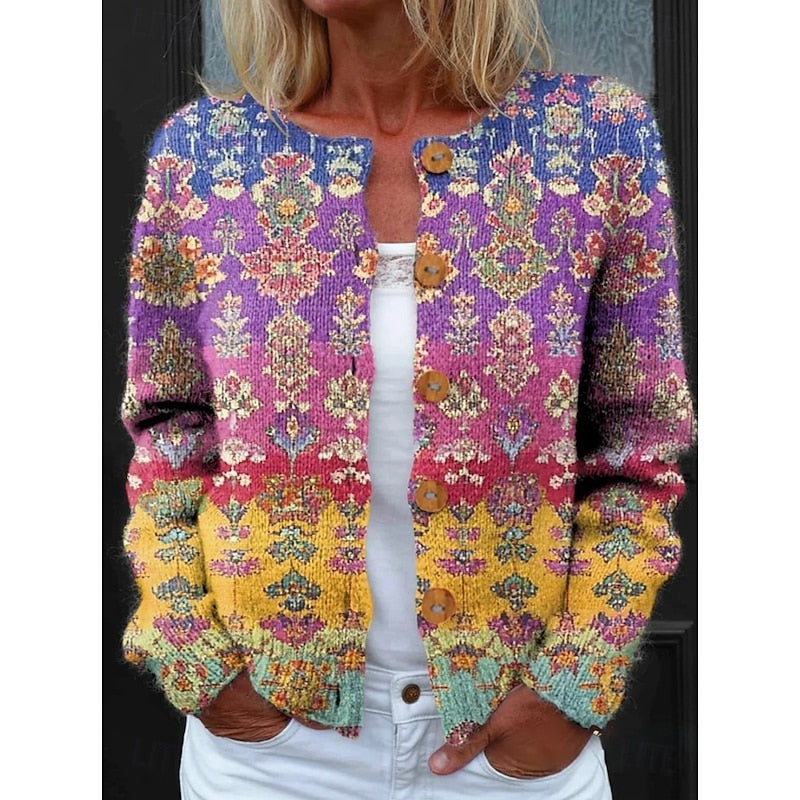 Floral Button-Front Cardigan for Women