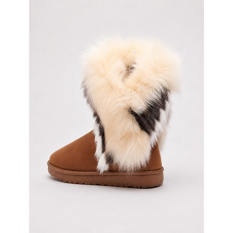 Fluffy-Trimmed Winter Boots for Women